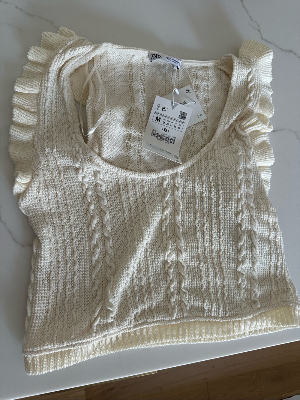 Zara Cream Cable Knit Ruffle Tank